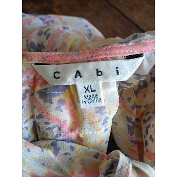 Cabi Blouse Sheer Ruffle Neck Pink Sleeveless Sz XL Peasant Cottage Beach - Picture 9 of 11